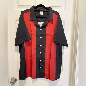 Casual Black and Red Button Down Shirt with Retro Design
